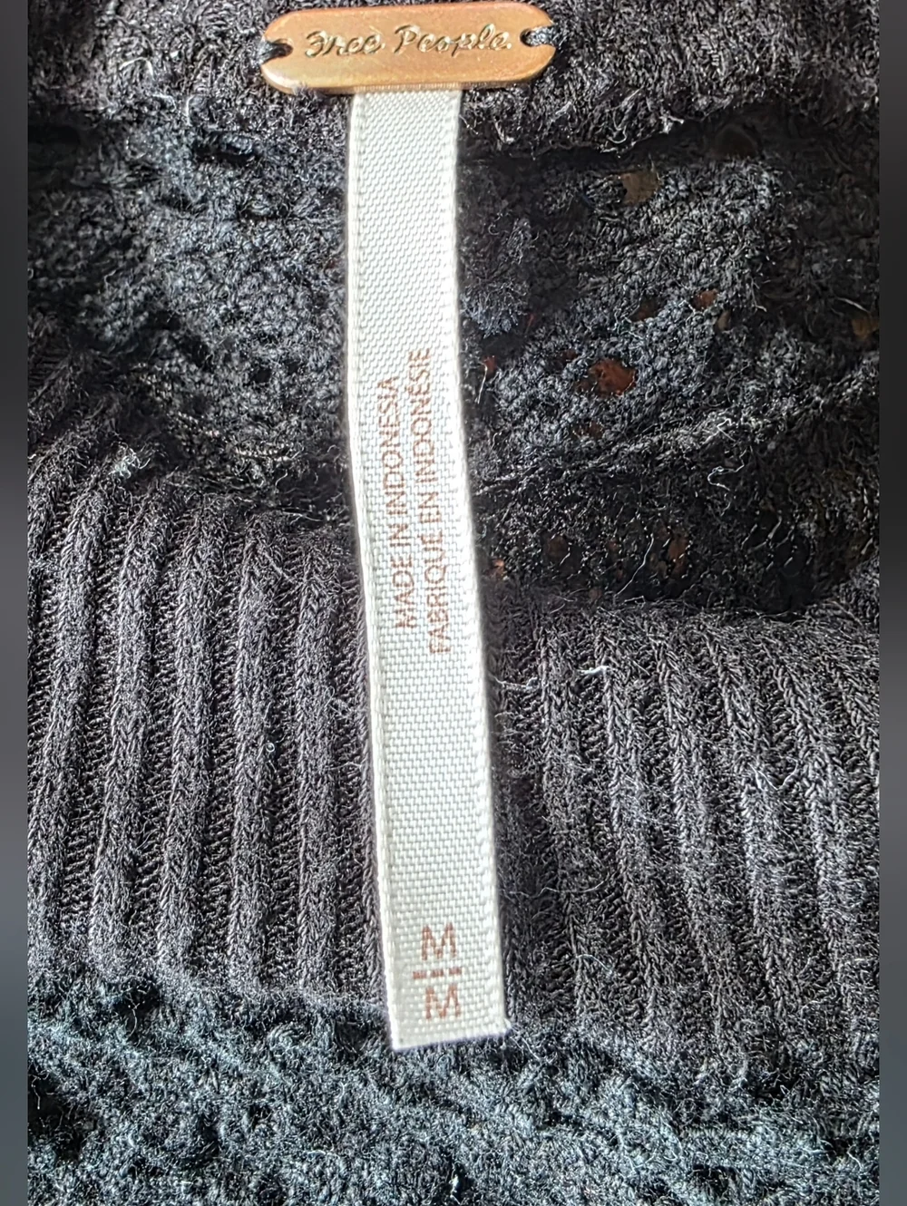 Free People Black Knit Lace Yoke Long-sleeve Top